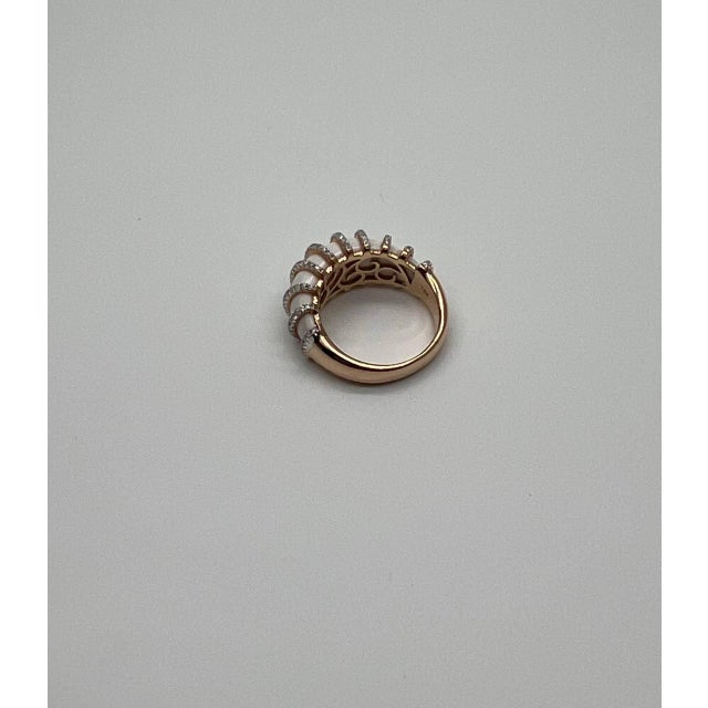 Modern White Agate Cabochon White Diamonds 18 Karat Rose Gold Statement Unique Ring, Size 3 For Sale - Image 3 of 10
