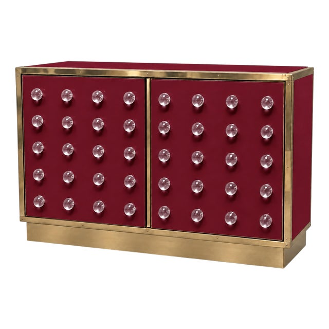 Burgundy Murano Glass Sphere Dry Bar with Low Brass Plinth from Justfurnituress SRL For Sale