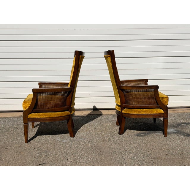Pair of Vintage Mid-Century Hollywood Regency High-Back Velvet Fireside Chairs For Sale In Philadelphia - Image 6 of 12