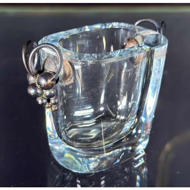 Strömbergshyttan Swedish Art Deco Crystal Vase / Toothpick Holder W/ Sterling Silver Grape Cluster Handles, 1950s For Sale - Image 4 of 10
