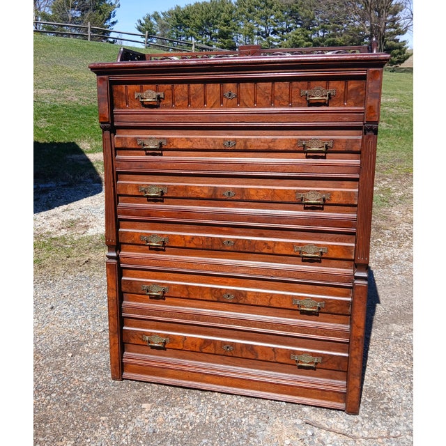 Victorian Antique Walnut Eastlake Victorian Chest of Drawers With 6 Drawers 1870s For Sale - Image 3 of 18