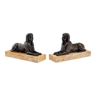 Antique 19th Century French Grand Tour Bronze Models of the Sphinx Mounted on Siena Marble Plinths - A Pair For Sale