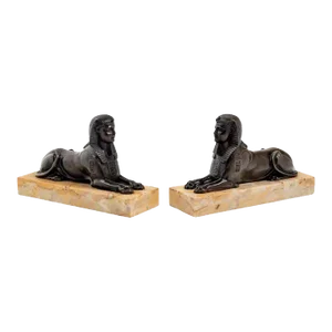 Antique 19th Century French Grand Tour Bronze Models of the Sphinx Mounted on Siena Marble Plinths - A Pair