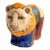 1950 South African Handmade Colorful Raku Ceramic Lion Animal Sculpture Folk Art For Sale