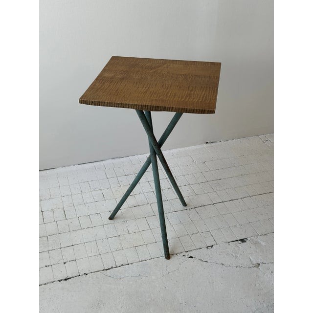Early 20th Century Antique Curly Maple Accent Table With Turquoise-Painted Tripod Base, Circa Early 20th Century For Sale - Image 5 of 17