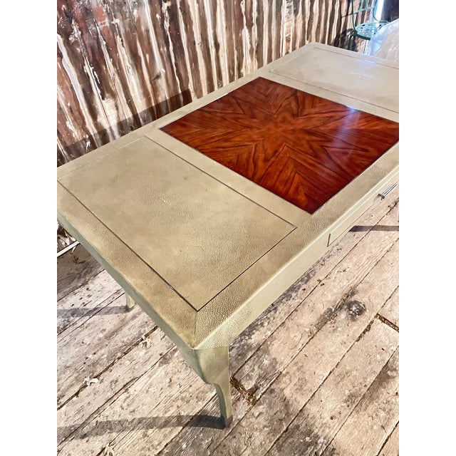 Early 21st Century Writing Desk in Faux Shagreen With Walnut Writing Surface. For Sale - Image 5 of 17