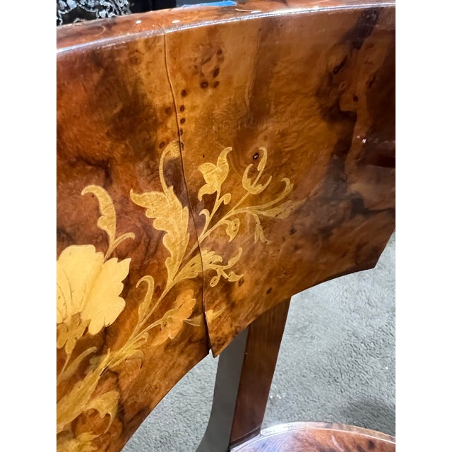 Brown Italian Marquetry Floral Poker Table Set of 7 For Sale - Image 10 of 12