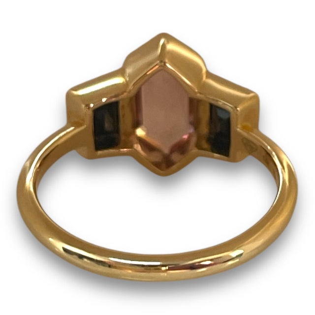 2020s 14k Yellow Gold Rubellite Tourmaline Black Spinel Ring For Sale - Image 5 of 6