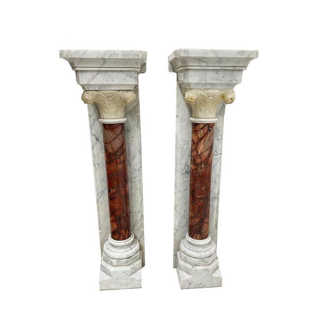 Marble half wall mounted columns, 19th Century Half wall mounted columns of marble with alabaster. White gray wall columns...