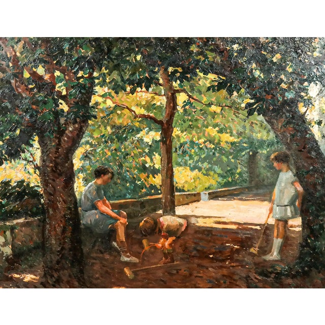 Jean Chaleye, French, 1878-1960, framed oil on board painting depicting a group at croquet in a wooded scene, signed J....