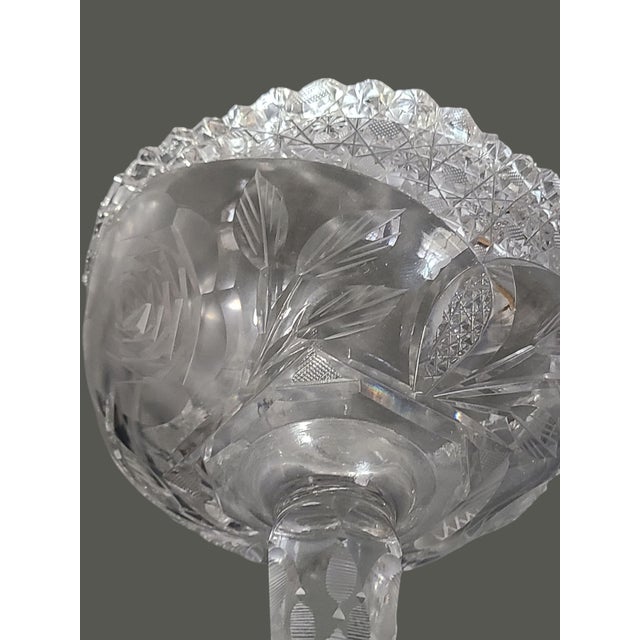 Vintage American Brilliant Cut Crystal Roses Floral Compote Candy Dish Bowl For Sale - Image 11 of 12
