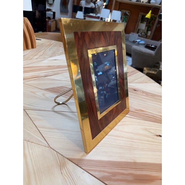 1970s Vintage Wood and Brass Picture Frame For Sale - Image 5 of 5