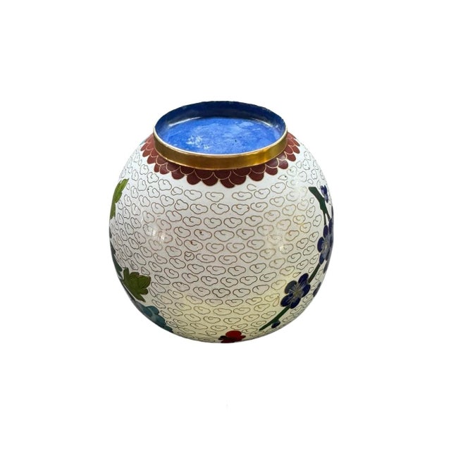 White Vintage Chinese Cloisonné Ginger Jar / Vase - 4” For Sale - Image 8 of 10