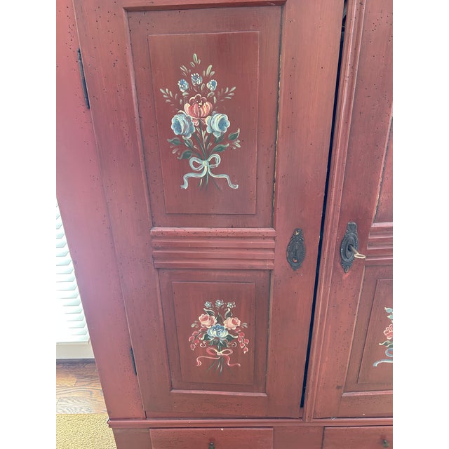 Wood Painted Wardrobe With Floral Bouquet Detailing For Sale - Image 7 of 8