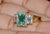 Early 21st Century Certified Natural 2.14cts Emerald vs F Diamond 18k Solid Gold Three Stone Halo Ring, Size 6.5 For Sale - Image 5 of 14
