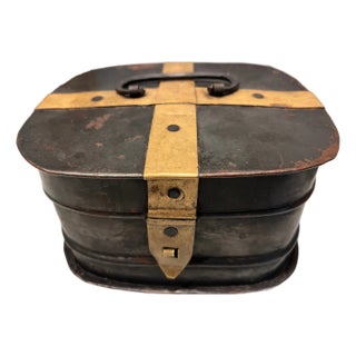 Antique Metal Box With Brass Accents For Sale