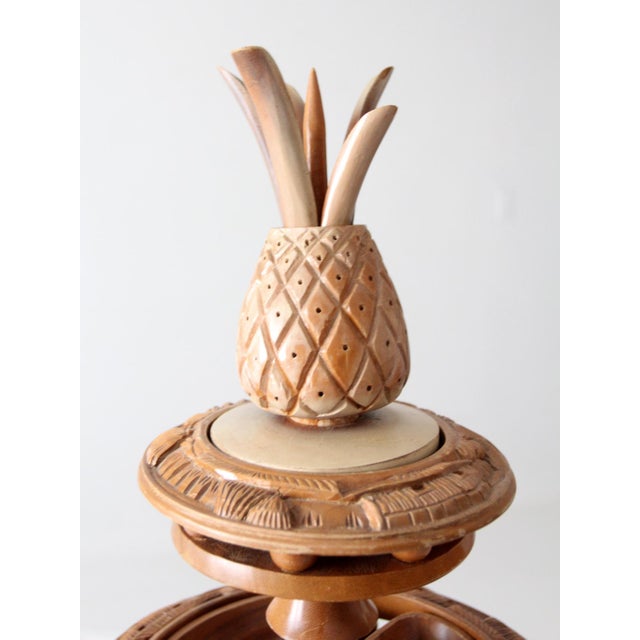 Mid-Century Modern Vintage Mid-Century Carved Wood Tiered Lazy Susan With Pineapple Finial For Sale - Image 3 of 17