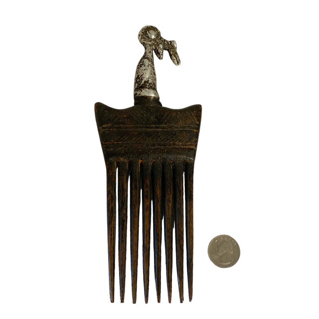 Wood African Baule I.Coast Comb W/ Bird Head Sculpture 8.25 " H For Sale - Image 7 of 8