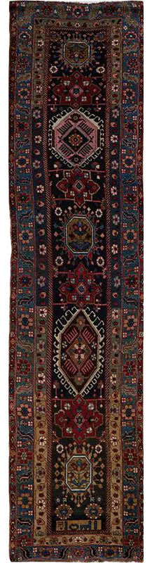 1910s Antique Persian Kord Area Rug 3x14