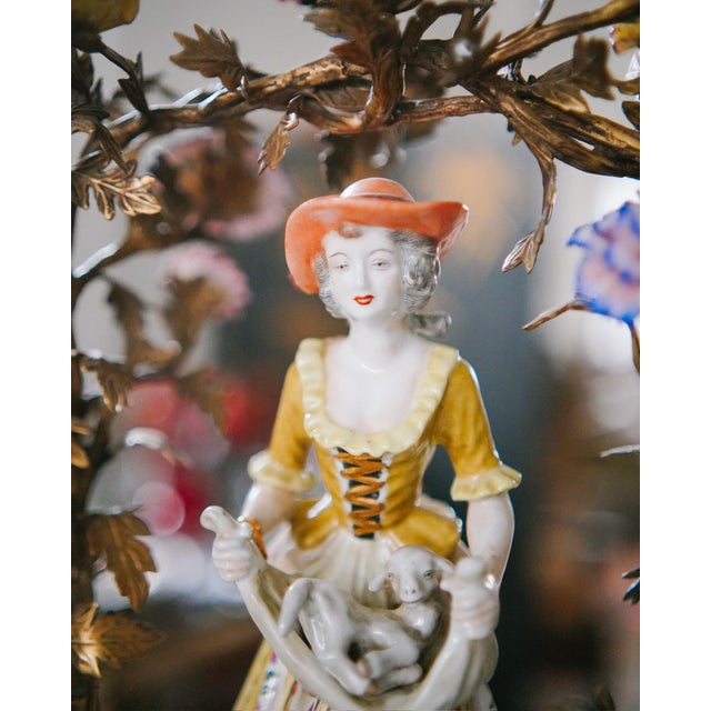 Metal French Rococo Bronze and Porcelain Sheperdess Candleabra For Sale - Image 7 of 8