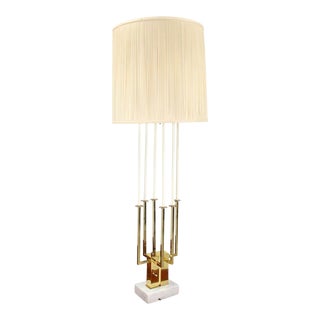 Mid Century Modern Tall Brass Marble Base Table Lamp For Sale