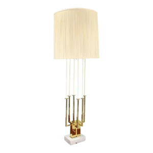 Mid Century Modern Tall Brass Marble Base Table Lamp