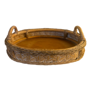 1970s Oval Wicker Rattan Basket With Handles