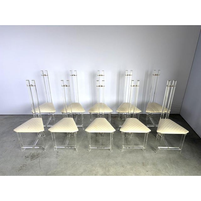 Copper Vintage Brass and Acrylic Glass Dining Chairs, 1970s, Set of 10 For Sale - Image 8 of 18