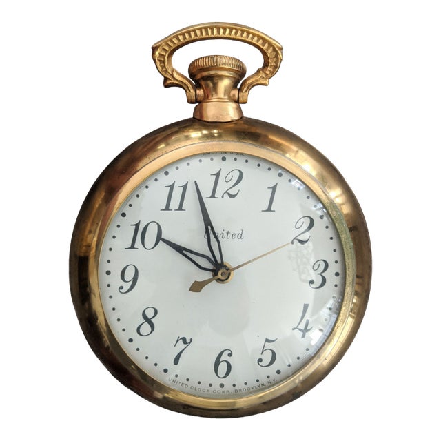 Vintage Brass Pocket Watch Style Electric Plug in Wall Clock For Sale