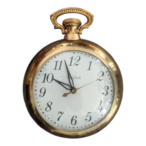 Vintage Brass Pocket Watch Style Electric Plug in Wall Clock