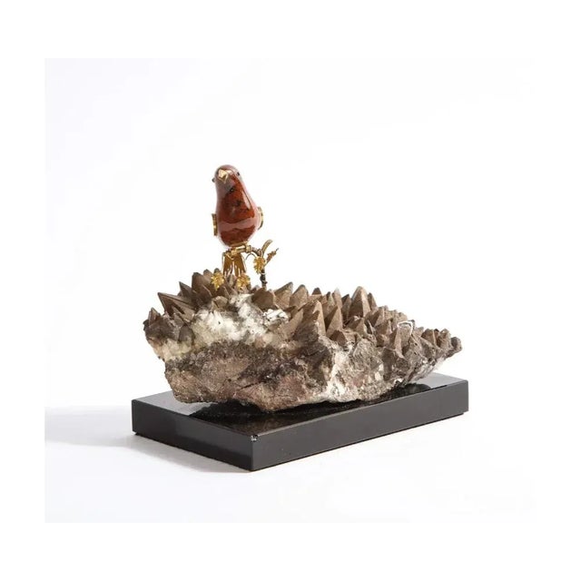 Late 20th Century 14k Gold Mounted Obsidian Bird on Dog's Tooth Stone, Mounted on Black Glass For Sale In New York - Image 6 of 11