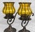 Metal Vintage Gothic Revival Wrought Iron & Blown Amber Glass Candle Holders - A Pair For Sale - Image 7 of 9