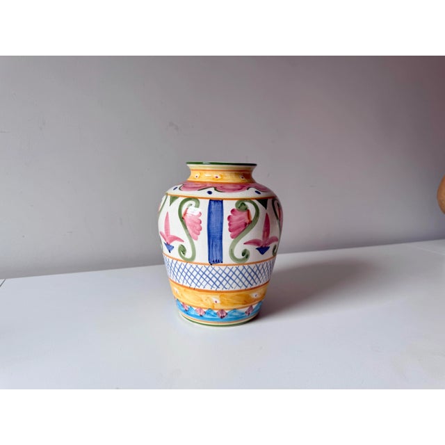 Traditional Hand Painted Portugese Floral Motif Vase For Sale - Image 3 of 7