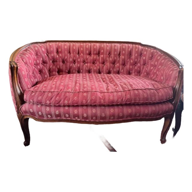 Striking 5-piece antique French salon suite from the late 19th century, comprising a carved walnut canapé (settee) and...