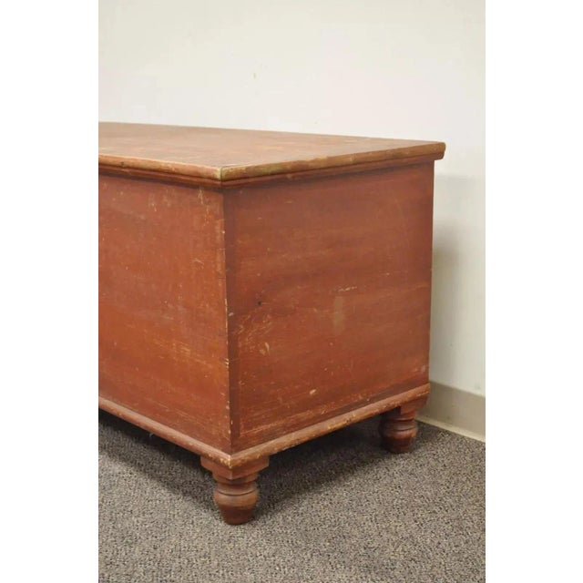 Rustic Late 19th Century Antique Rustic Primitive Pennsylvania Dovetailed Red Painted Blanket Chest Trunk For Sale - Image 3 of 12