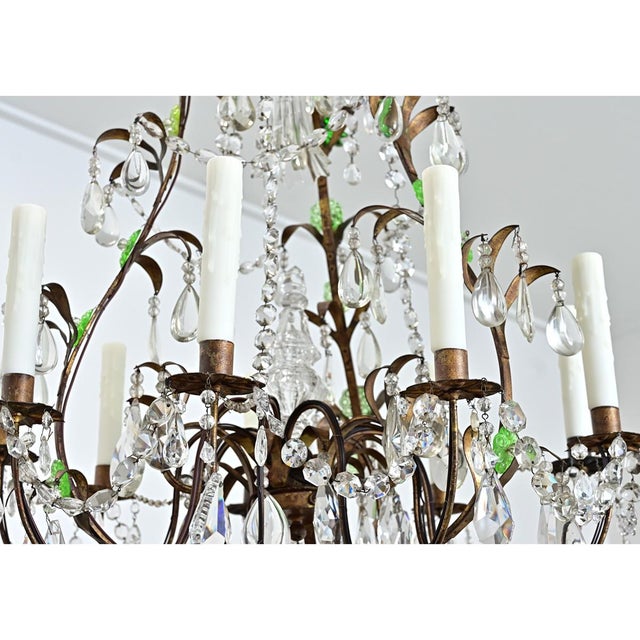 Late 19th Century French Brass Chandelier with Clear & Green Crystals For Sale - Image 17 of 17