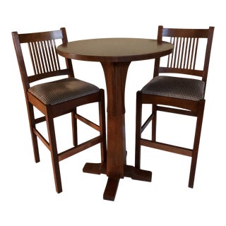 Stickley Mission Oak Bistro Table and Two Stools - 3 Pieces For Sale