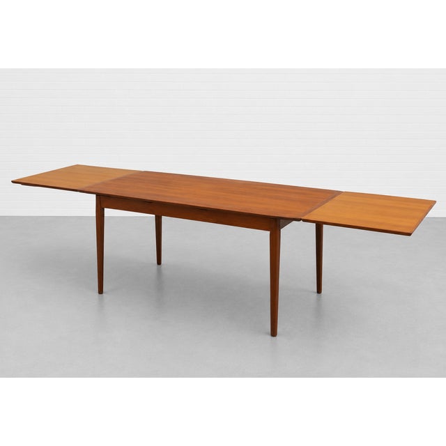 Wood Danish Mid Century Modern Teak Dining Table, Hidden Leaves, C. 1960’s For Sale - Image 7 of 14