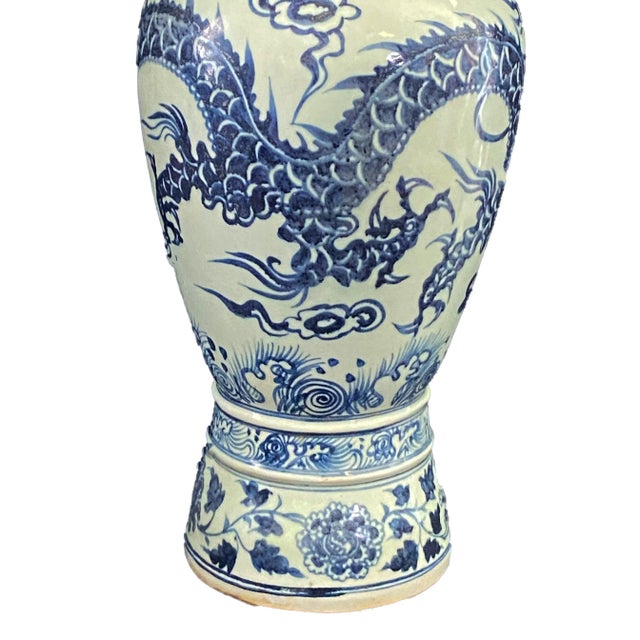Ceramic Chinoiserie Yuan Dynasty Style Temple Dragon Vase For Sale - Image 7 of 9
