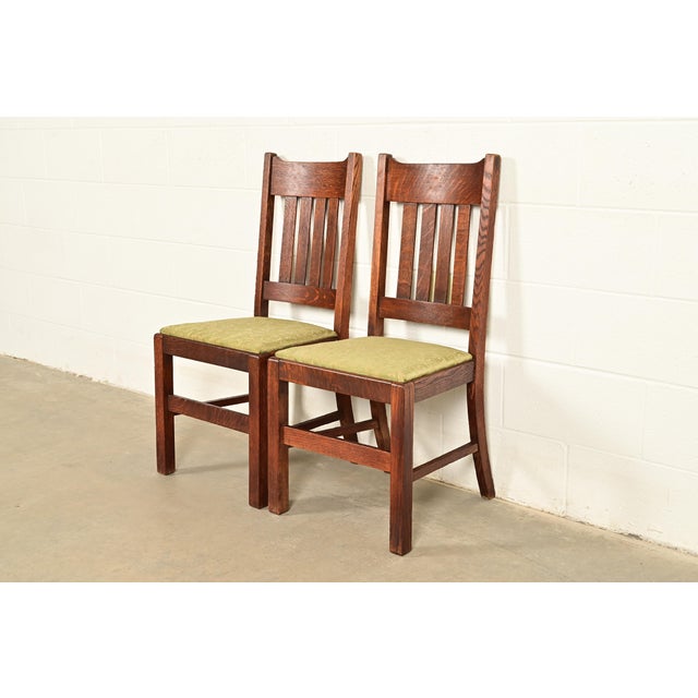 Stickley Brothers Style Antique Mission Oak Arts & Crafts Side Chairs or Dining Chairs, Pair For Sale - Image 13 of 13