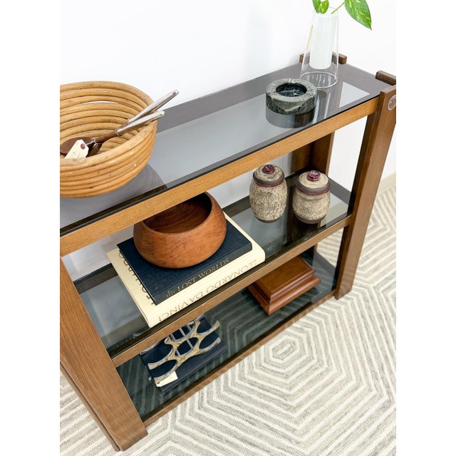 Vintage Smoky Glass 3 Tier Shelf Chrome MCM Display Shelving Unit Mid Century For Sale In Tampa - Image 6 of 9