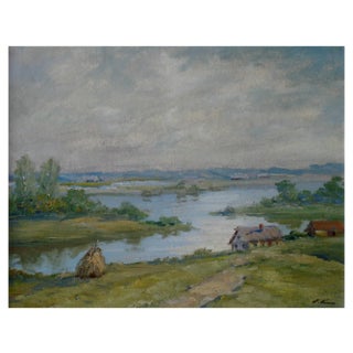 Stanislav Kreics, Latgale, River Daugava, Oil on Board For Sale