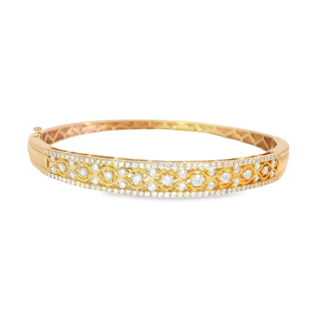 Art Deco Late 20th Century 14K Mildred Rose Pink Gold Diamond Bangle Bracelet Estate For Sale - Image 3 of 3