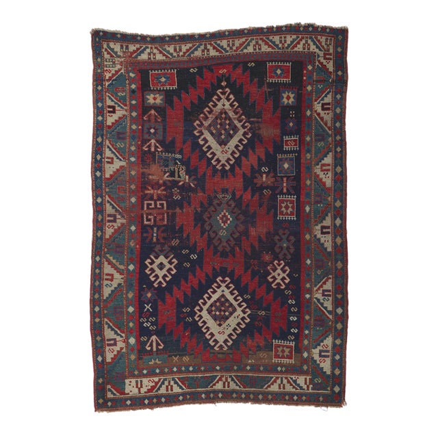Late 19th Century Antique Caucasian Kazak Rug, 04'06 X 06'06 For Sale