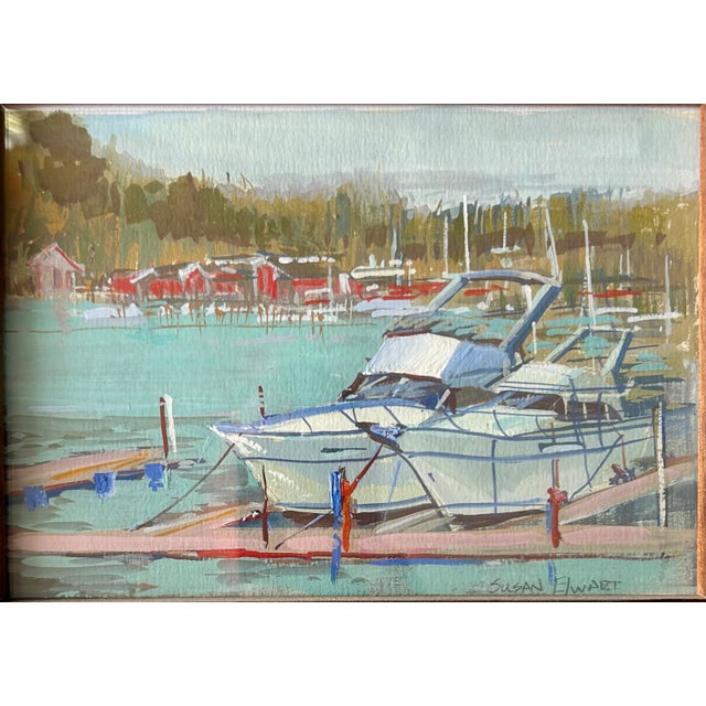 This captivating gouache painting by the award-winning plein air artist Susan Elwart Hall transports viewers to a charming...