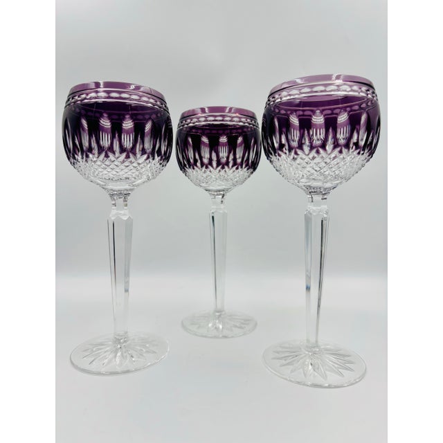 Waterford Crystal Gorgeous Clarendon Amethyst Purple Wine Goblets - Set of 3 For Sale - Image 9 of 12