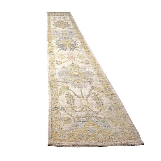 Early 21st Century 21st Century Turkish Oushak Wool 3x19 Yellow, Ivory & Charcoal Handmade Runner Rug #1144144 For Sale - Image 5 of 11
