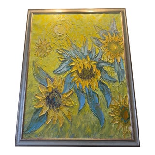 1990s Original Oil Painting “Gold of the Day” by Filippov – Sunflower Composition, Framed For Sale