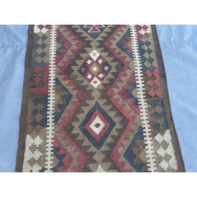 Vintage Afghan Handmade Kilim Runner Rug | 2'5"x5'8" Ft Geometric Tribal Wool Carpet For Sale - Image 6 of 7