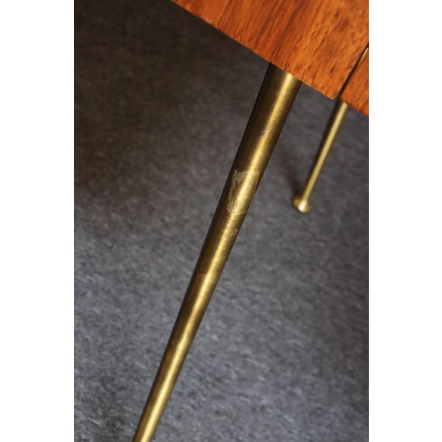 Pair of Walnut and Brass Single Drawer Nightstands by t.h. Robsjohn-Gibbings For Sale - Image 12 of 18